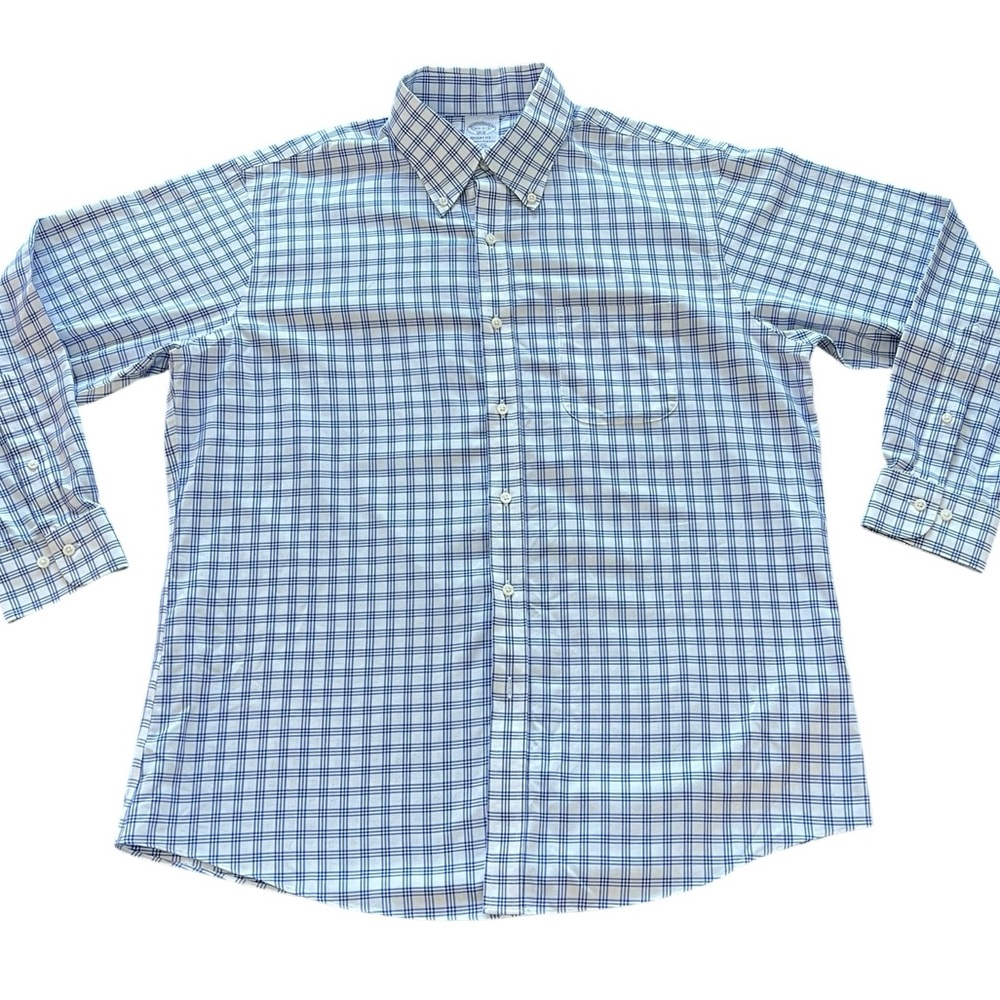 Brooks Brothers Regent Blue and White Plaid Shirt‎ Size 16 1/2- 2/3